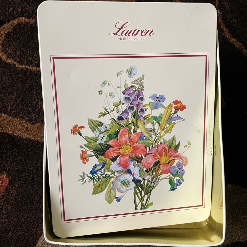 LAUREN RALPH LAUREN LARGE METAL TIN GIFT/STORAGE 10.5”L x 8”W x 3”deep